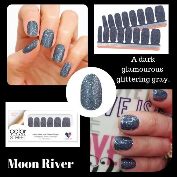 Color Street MOON RIVER Dark Gray Glitter Nail Strips Set - Picture 7 of 8